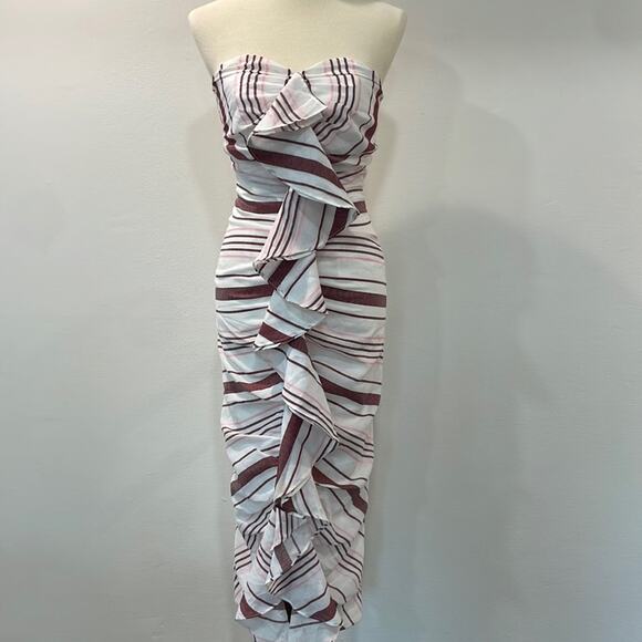 C/MEO Collective Striped Ruffle Strapless MIDI Dress size Medium - Picture 4 of 8